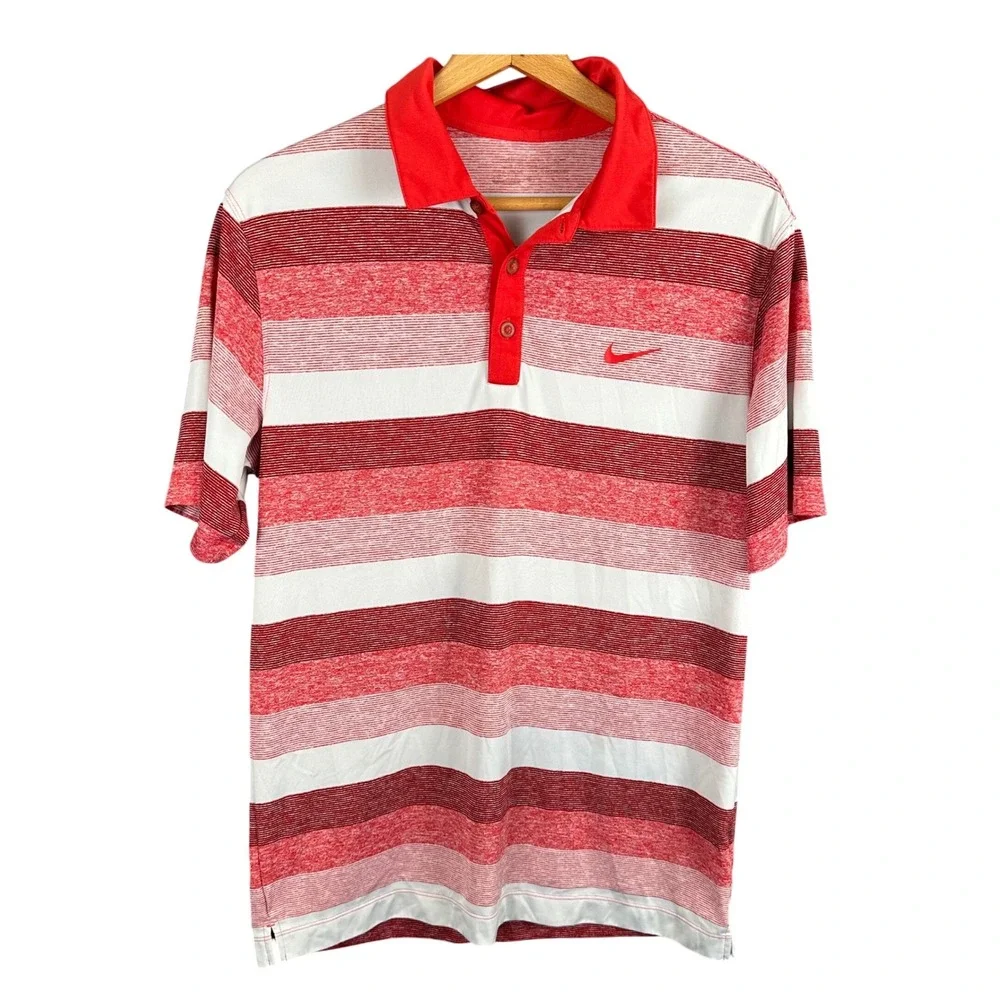 Nike Golf Mens Red White Striped Short Sleeve Polo Shirt Large
